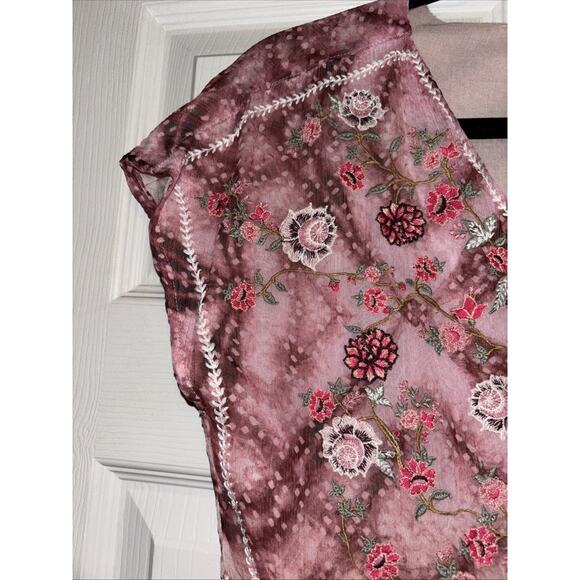Sundance Catalog Gemi Sz XS Pink Tie Dye Floral Embroidered Chiffon Dress Lined - Picture 8 of 14